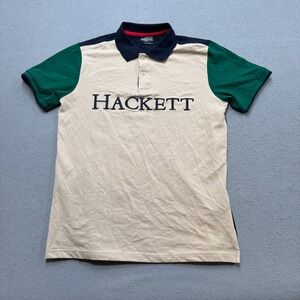 Hackett London Polo Shirt Mens Large Beige Colorblock Aston Martin Racing Sporty